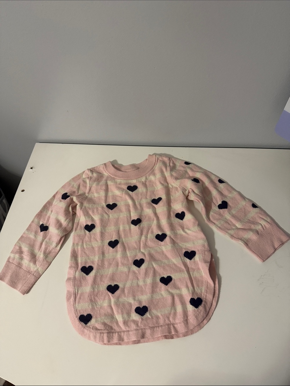 GAP Pink Knit Sweater with Navy Heart Pattern